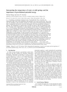 WATER RESOURCES RESEARCH, VOL. 40, W05110, doi:[removed]2003WR002905, 2004  Interpreting the temperature of water at cold springs and the importance of gravitational potential energy Michael Manga and James W. Kirchner De