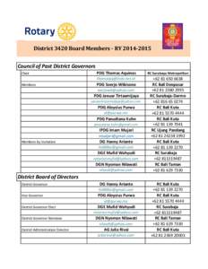 District 3420 Board Members - RY[removed]Council of Past District Governors Chair Members  PDG Thomas Aquinas