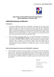 LC Paper No. CB[removed])  Legco Panel on Food Safety & Environmental Hygiene Special Meeting on 2 February 2007 PARKnSHOP Submission on Oilfish Case Introduction