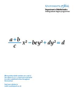 Department of Mathematics  Undergraduate degree programmes a +b x²- bey² + dy² = d