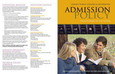 Conditional Admission  Institution Contacts