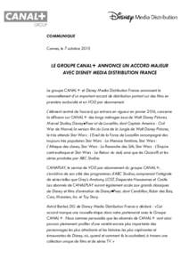 Communiqué de presse Accord Groupe CANAL+ Disney Media Distribution France