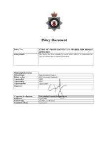 Policy Document Policy Title CODE OF PROFESSIONAL STANDARDS FOR POLICE OFFICERS