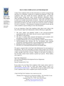 SIGN CODE COMPLIANCE LETTER REQUEST  CITY OF TUCSON PLANNING & DEVELOPMENT