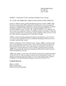 SUBJECT:  Confirmation of Citrus Greening in Louisiana