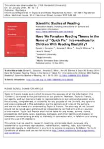 This article was downloaded by: [VUL Vanderbilt University] On: 22 January 2014, At: 13:13 Publisher: Routledge Informa Ltd Registered in England and Wales Registered Number: Registered office: Mortimer House, 37