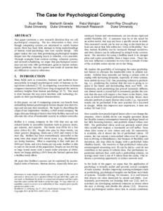 The Case for Psychological Computing Xuan Bao Mahanth Gowda Ratul Mahajan Romit Roy Choudhury Duke University Duke University Microsoft Research