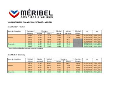 HORAIRES LIGNE CHAMBERY AEROPORT - MERIBEL Sens Chambéry - Meribel Jours de circulation Chambéry Moutiers