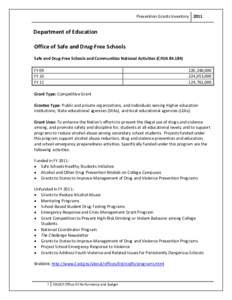 Violence / Education in the United States / Government / United States / Law / Federal grants in the United States / Center Against Domestic Violence / Safe Schools/Healthy Students / Office of Safe and Drug Free Schools / Office of National Drug Control Policy