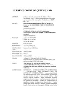 Bellmere Park P/L as trustee for the Bellmere Park Development Trust v Cameron Samuel Benson (as personal representative of the estate of Eric Gordon BensonQCA 102