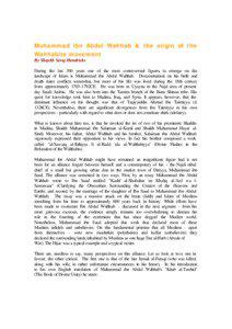 Muhammad ibn Abdul Wahhab & the origin of the Wahhabite movement By Shaykh Seraj Hendricks
