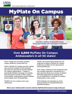 United States Department of Agriculture  MyPlate On Campus MYPLATE  On Campus