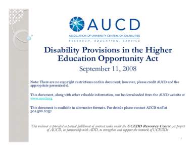 AUCD Higher Education Opportunity Act Webinar