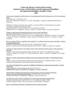 Centers for Disease Control and Prevention  National Center on Birth Defects and Developmental Disabilities Developmental Disabilities Scientific Articles