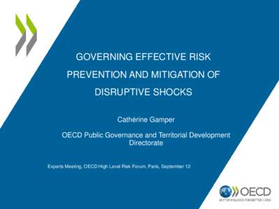 GOVERNING EFFECTIVE RISK PREVENTION AND MITIGATION OF DISRUPTIVE SHOCKS Cathérine Gamper OECD Public Governance and Territorial Development Directorate