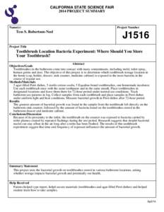 CALIFORNIA STATE SCIENCE FAIR 2014 PROJECT SUMMARY Name(s)  Tess S. Robertson-Neel