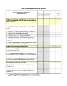 North Carolina STEM School/Program Attributes North Carolina Department of Public Instruction’s NC STEM Attributes *  Early