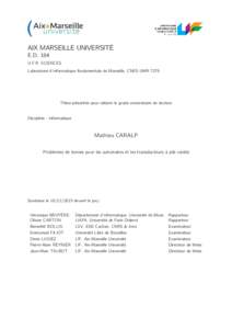 AIX MARSEILLE UNIVERSITÉ E.D. 184 U.F.R. SCIENCES Laboratoire d’informatique fondamentale de Marseille, CNRS UMRThèse présentée pour obtenir le grade universitaire de docteur