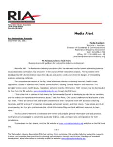 Restoration Industry Association[removed]Carroll Avenue Rockville, MD[removed]Media Alert For Immediate Release