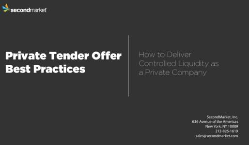 Private Tender Offer Best Practices