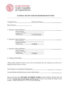 EXTERNAL REVIEW EXPENSE REIMBURSEMENT FORM ________________________________________________________________________________ College/Division Department/Program