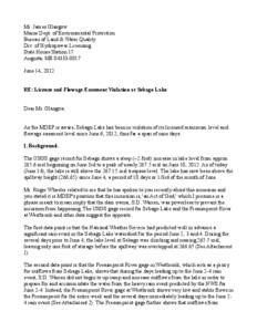 Mr. James Glasgow Maine Dept. of Environmental Protection Bureau of Land & Water Quality Div. of Hydropower Licensing State House Station 17 Augusta, ME[removed]