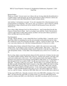 REO & Vacant Properties: Strategies for Neighborhood Stabilization, September 1, 2010