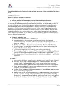 Strategic Plan College of Agriculture & Life Sciences OVERALL CALS RESEARCH EXCELLENCE GOAL: DOUBLE RESEARCH BY 2020 ON CURRENT RESOURCE BASE. STRATEGIC GOAL ONE: BUILD ON EXISTING RESEARCH STRENGTHS