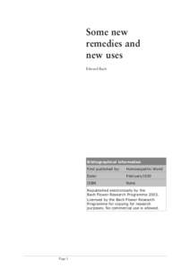 Some new remedies and new uses Edward Bach  Bibliographical information