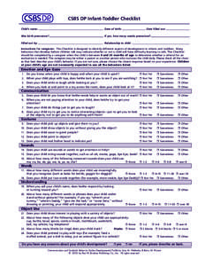 CSBS DP Infant-Toddler Checklist Child’s name: Date of birth:  Date filled out: