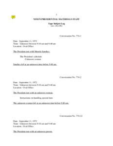 1 NIXON PRESIDENTIAL MATERIALS STAFF Tape Subject Log (rev. Oct-06)  Conversation No[removed]