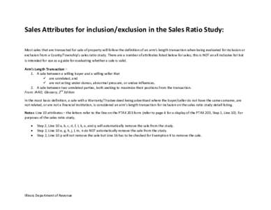 Sales Attributes for inclusion/exclusion in the Sales Ratio Study