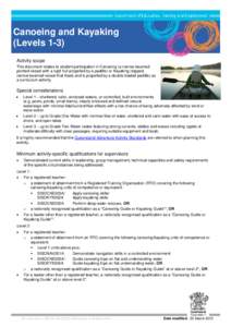 Canoeing and Kayaking (Levels 1-3) Activity scope This document relates to student participation in Canoeing (a narrow-beamed pointed vessel with a rigid hull propelled by a paddle) or Kayaking (topped, narrow-beamed ves