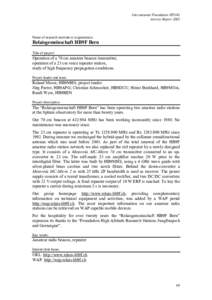 International Foundation HFSJG Activity Report 2002 Name of research institute or organization:  Relaisgemeinschaft HB9F Bern