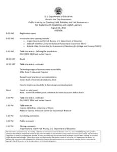 Agenda and Expert Bios: Race to the Top Assessment -- August 10, 2011 Public Meeting (PDF)