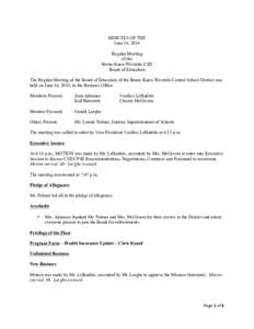 MINUTES OF THE June 16, 2014 Regular Meeting of the Berne-Knox-Westerlo CSD Board of Education