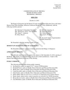 Volume 85 Page 273 October 2014 COMMONWEALTH OF VIRGINIA BOARD OF EDUCATION RICHMOND, VIRGINIA