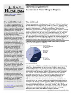 GAO-12-400SP Highlights, DEFENSE ACQUISITIONS: Assessments of Selected Weapon Programs