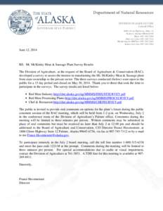 Department of Natural Resources DIVISION OF AGRICULTURE Central Office 1800 Glenn Highway, Suite 12 Palmer, Alaska[removed]Main: [removed]