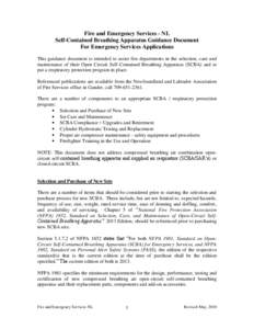 Fire and Emergency Services - NL Self-Contained Breathing Apparatus Guidance Document For Emergency Services Applications