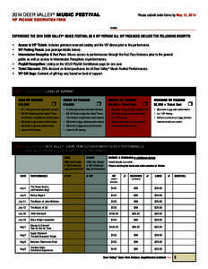 2014 DEER VALLEY® MUSIC FESTIVAL	  Please submit order forms by May 12, 2014 VIP PACKAGE RESERVATION FORM NAME: