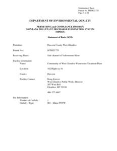 Statement of Basis Permit No. MT0021733 Page 1 of 21 DEPARTMENT OF ENVIRONMENTAL QUALITY PERMITTING and COMPLIANCE DIVISION