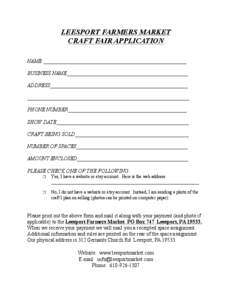 LEESPORT FARMERS MARKET CRAFT FAIR APPLICATION NAME:______________________________________________________