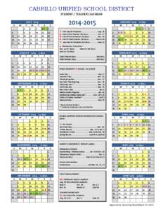 CABRILLO UNIFIED SCHOOL DISTRICT STUDENT / TEACHER CALENDAR[removed]JULY 2014