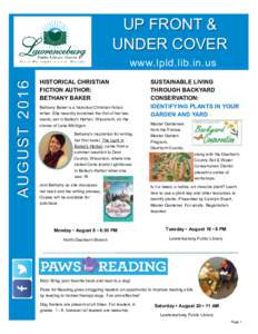 UP FRONT & UNDER COVER AUGUST 2016 www.lpld.lib.in.us HISTORICAL CHRISTIAN