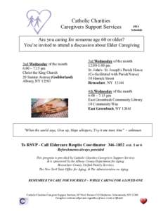 Catholic Charities Caregivers Support Services 2014 Schedule