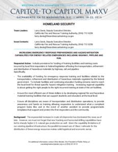 HOMELAND SECURITY Team Leaders: Larry Davis, Deputy Executive Director, California Fire and Rescue Training Authority, ( 