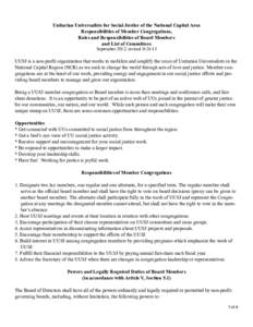 Unitarian Universalists for Social Justice of the National Capital Area Responsibilities of Member Congregations,   Roles and Responsibilities of Board Members and List of Committees September 2012; revised