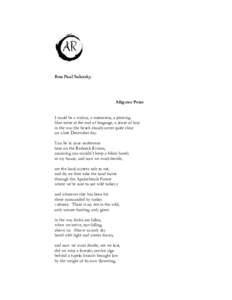 Ron Paul Salutsky  Alligator Point I could be a walrus, a watercress, a piercing blue noise at the end of language, a sense of loss in the way the beach clouds never quite clear