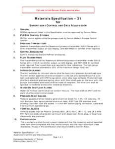 Material Specifications: Supervisory Control and Data Acquisition